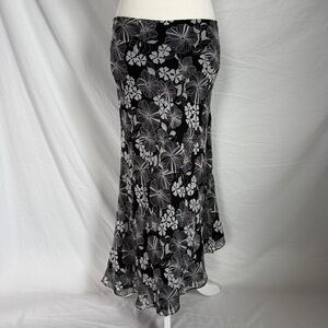 Express Black and White Floral Asymmetrical Skirt